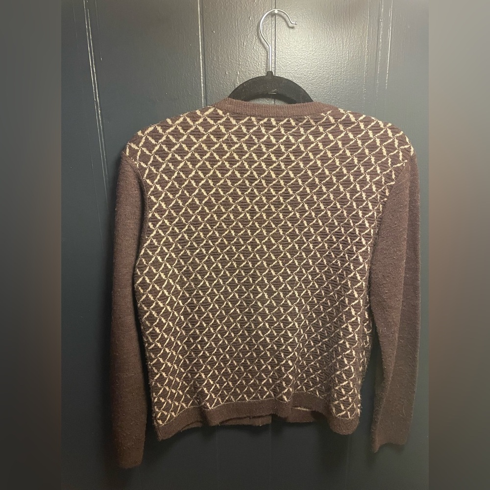 Vintage 40’s/50’s Glengarry Orlon Acrylic Button Up brown and ivory Cardigan - Picture 4 of 6